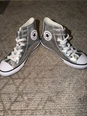 Converse Kids Metallic Silver High-Top Sneakers - NWOB